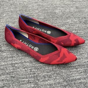 Rothys Flats Women 8 Red Pointed Toe Camo Slip On Knit Washable Career Army